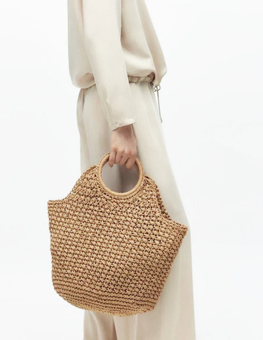 BOLSO TOTE DE RAFIA CON ASAS REDONDAS