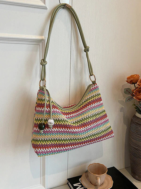 BOLSO DE HOMBRO ARCOÍRIS TEJIDO – ESTILO BOHO VERANIEGO