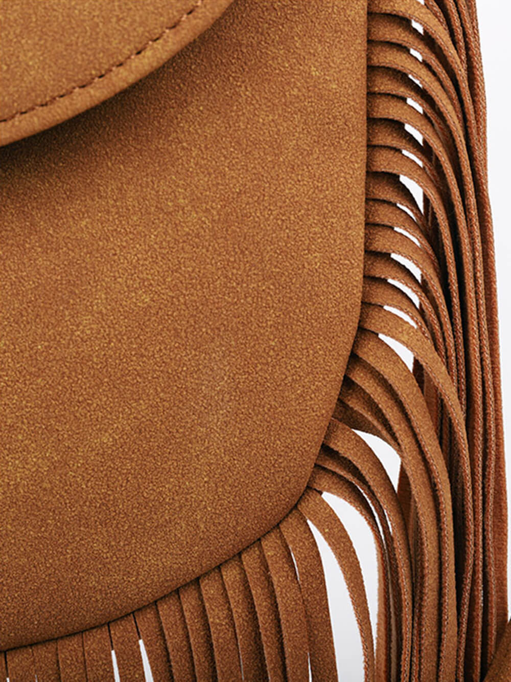 BOLSO BANDOLERA DE CUERO SEMICIRCULAR CON BORLAS