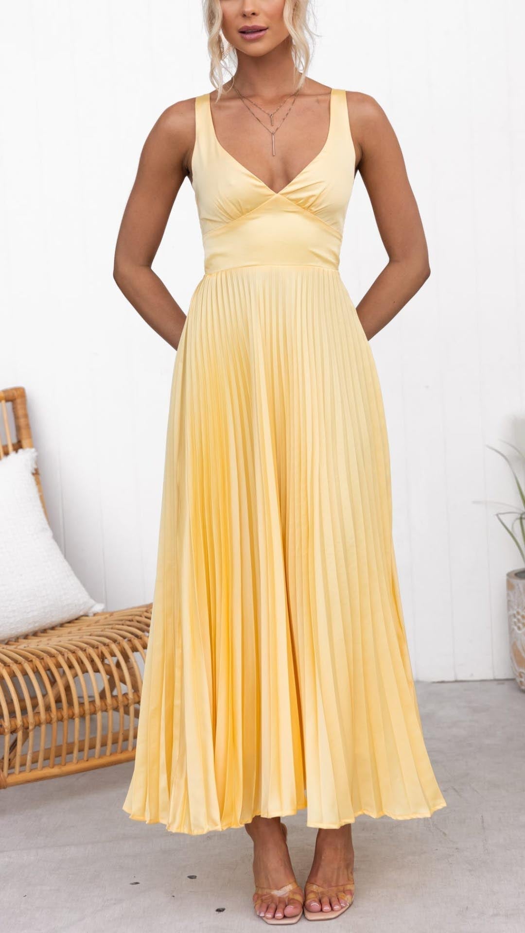 LINDA - VESTIDO LARGO ELEGANTE PLISADO