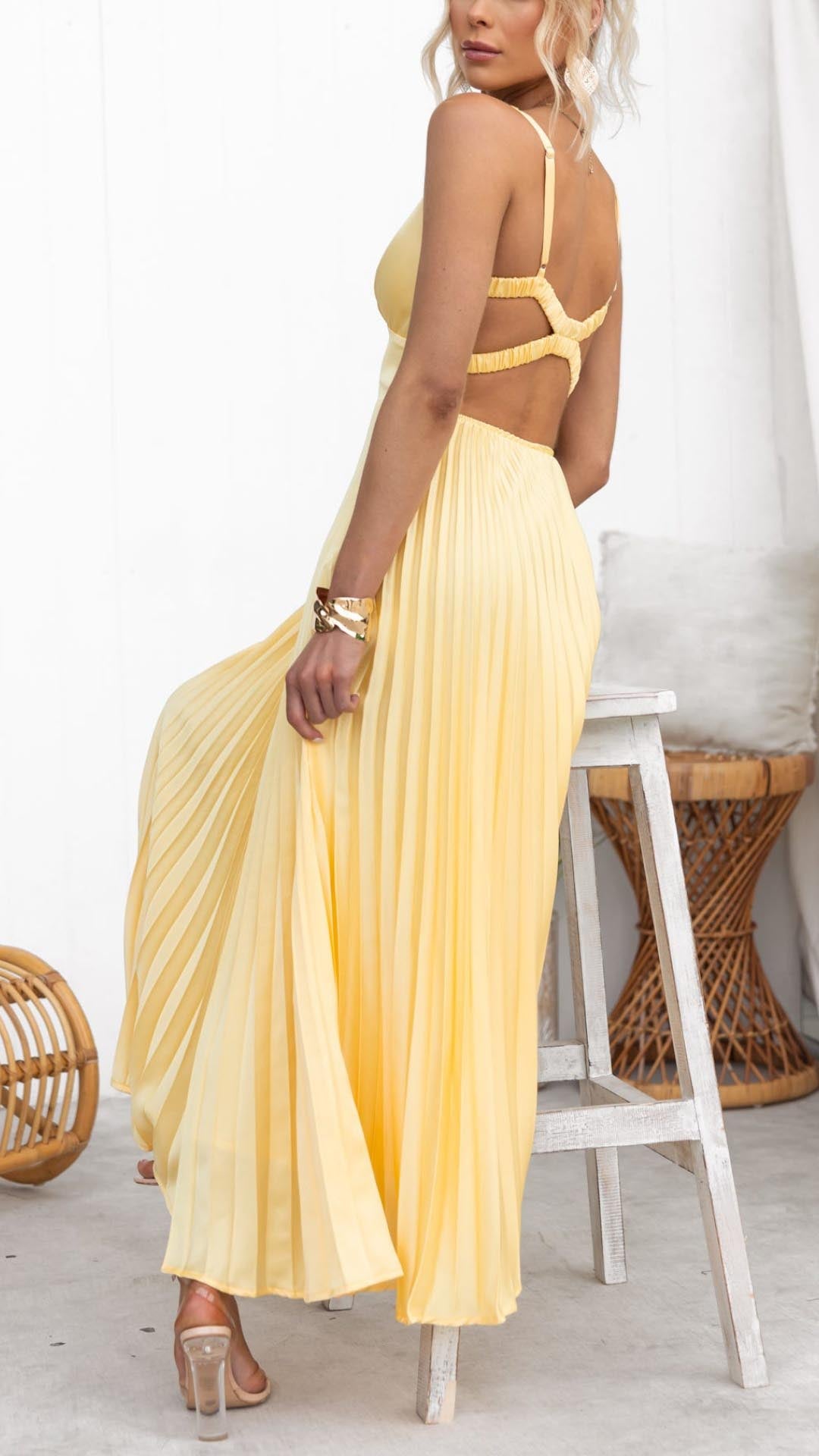 LINDA - VESTIDO LARGO ELEGANTE PLISADO