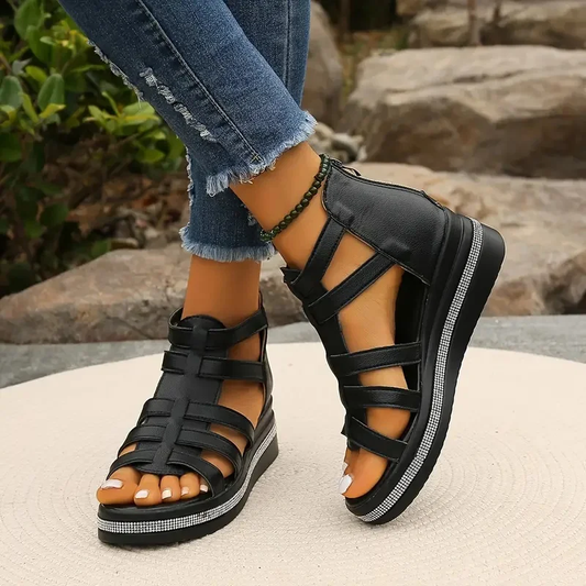 LANA - SANDALIAS CON CUÑA Y DECORACIÓN DE DIAMANTES DE IMITACIÓN
