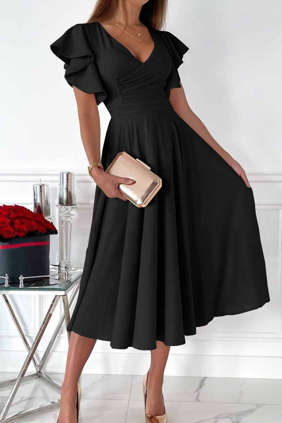 SWITZERLAND - WRAP DRESS WITH RUFFLED SLEEVES
