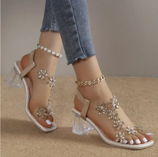 Serora™ | Sandali con Tacco Largo e Strass Floreali