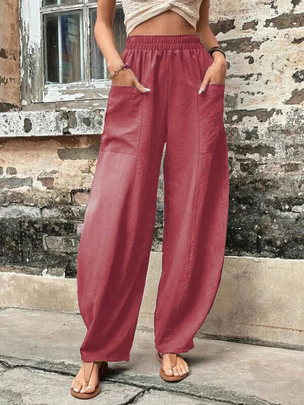HALENA - PANTALONES SUELTOS LISOS
