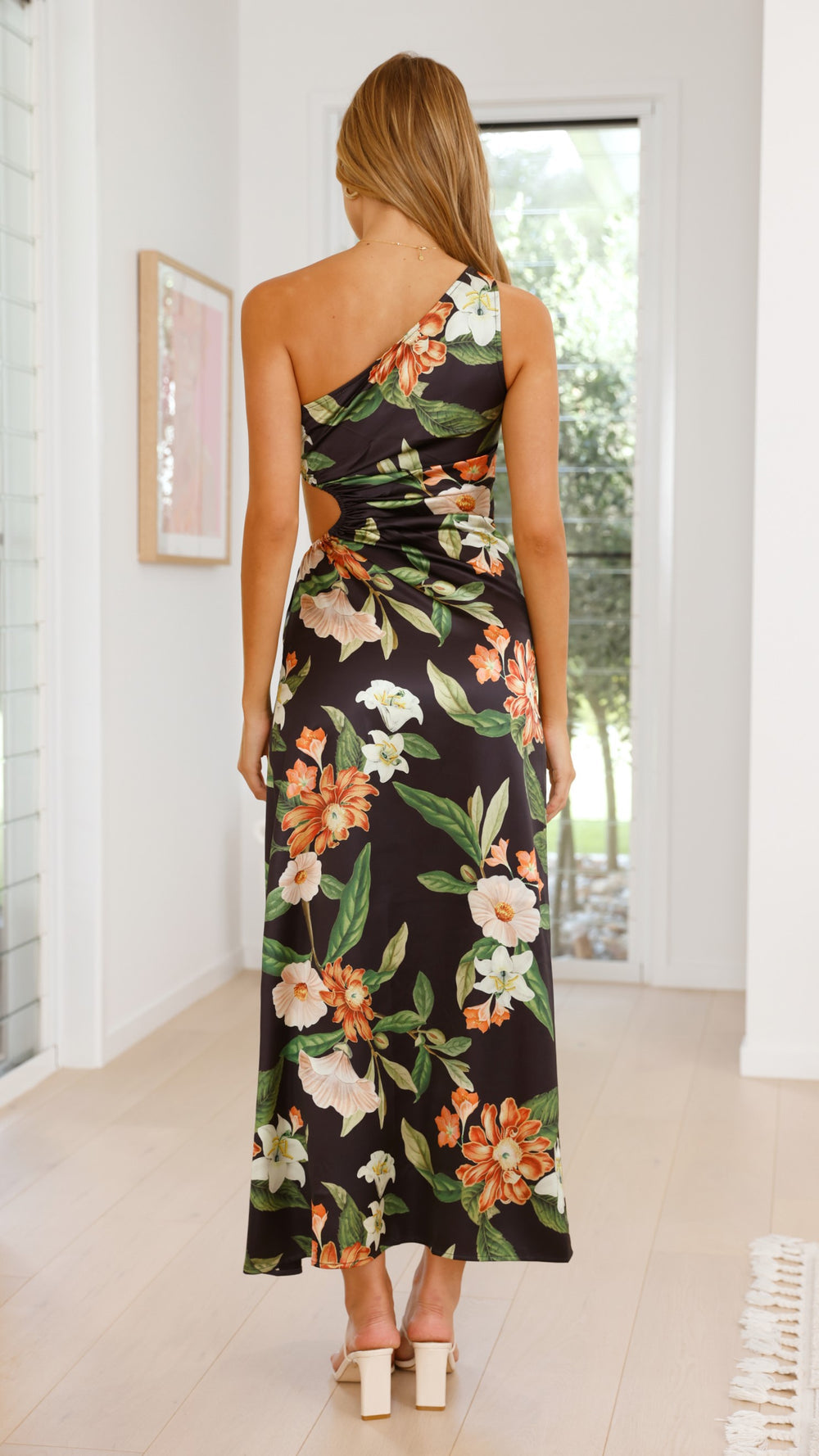 OLGA - VESTIDO LARGO CON UN SOLO HOMBRO Y ESTAMPADO FLORAL