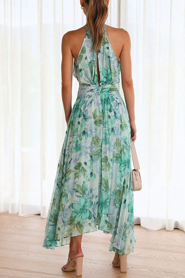 LUCREZIA - VESTIDO MIDI CON PLIEGUES Y ESCOTE CALADO FLORAL ELEGANTE