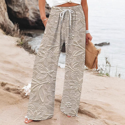 OPULENZA - PANTALÓN AMPLIO RELAJADO CON ESTAMPADO FLORAL EN RELIEVE