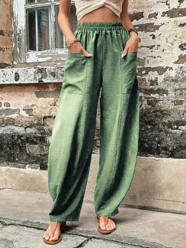 HALENA - PANTALONES SUELTOS LISOS