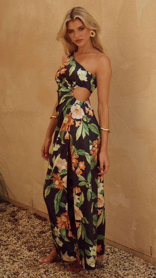 OLGA - VESTIDO LARGO CON UN SOLO HOMBRO Y ESTAMPADO FLORAL