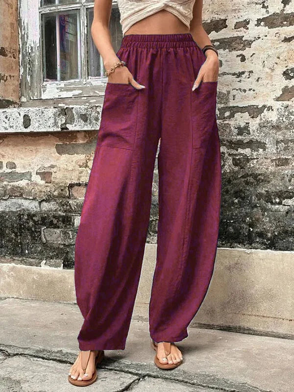 HALENA - PANTALONES SUELTOS LISOS