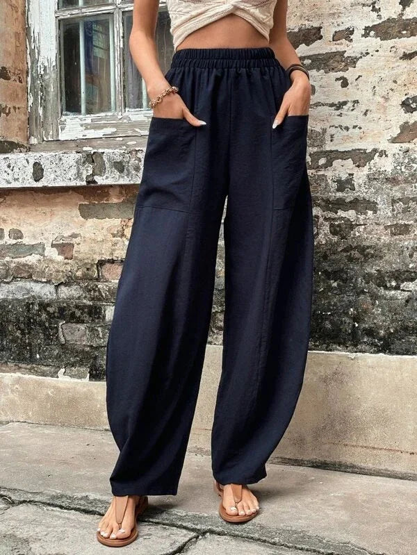 HALENA - PANTALONES SUELTOS LISOS