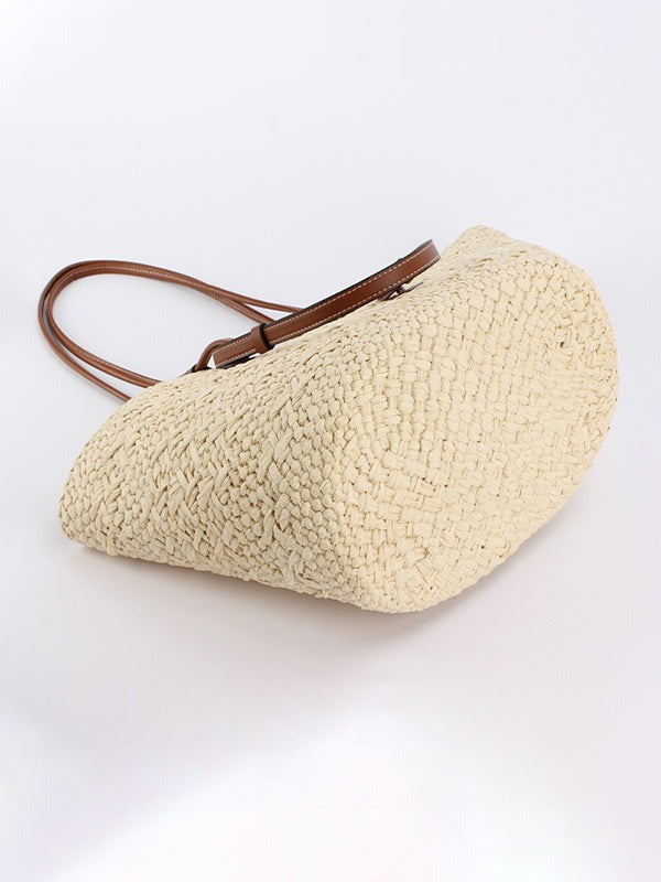 BOLSO CASUAL TOTE DE PAJA NATURAL CON ASAS EN CUERO VEGANO