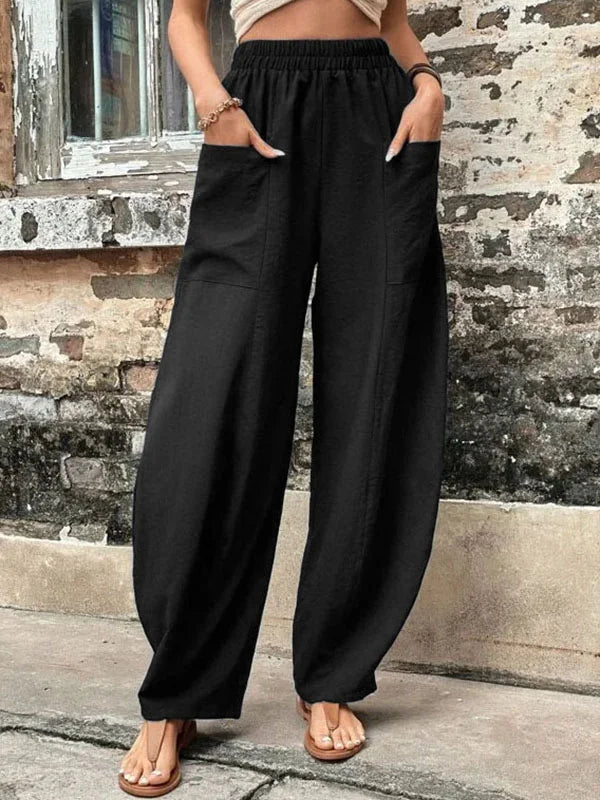 HALENA - PANTALONES SUELTOS LISOS