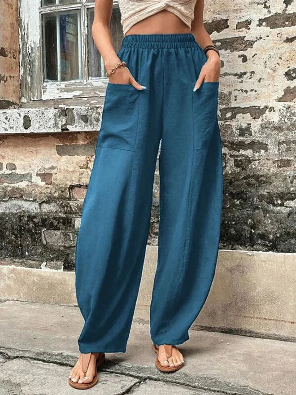 HALENA - PANTALONES SUELTOS LISOS