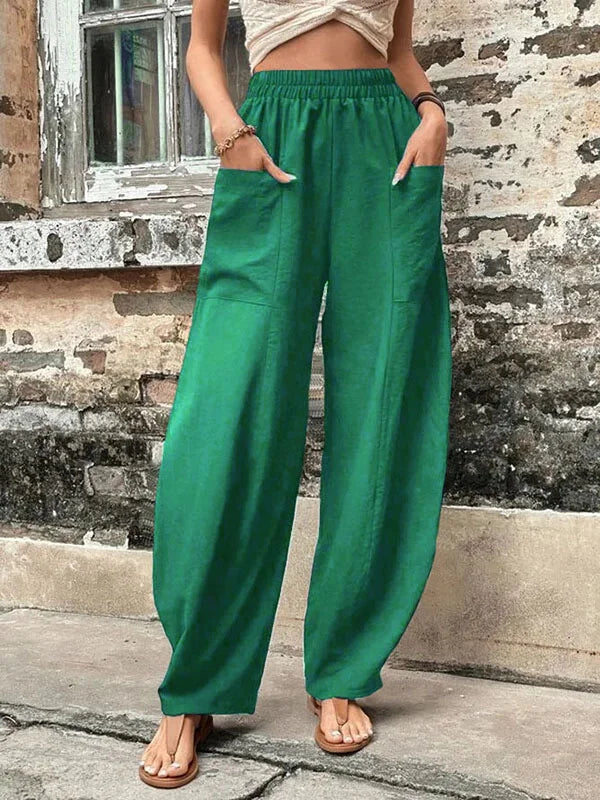 HALENA - PANTALONES SUELTOS LISOS