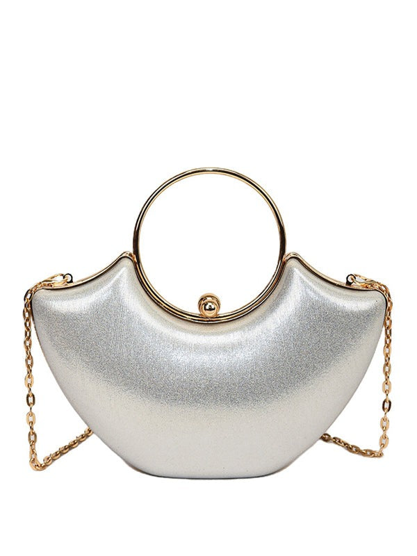 BOLSO DE MANO DORADO METÁLICO CON ASA CIRCULAR