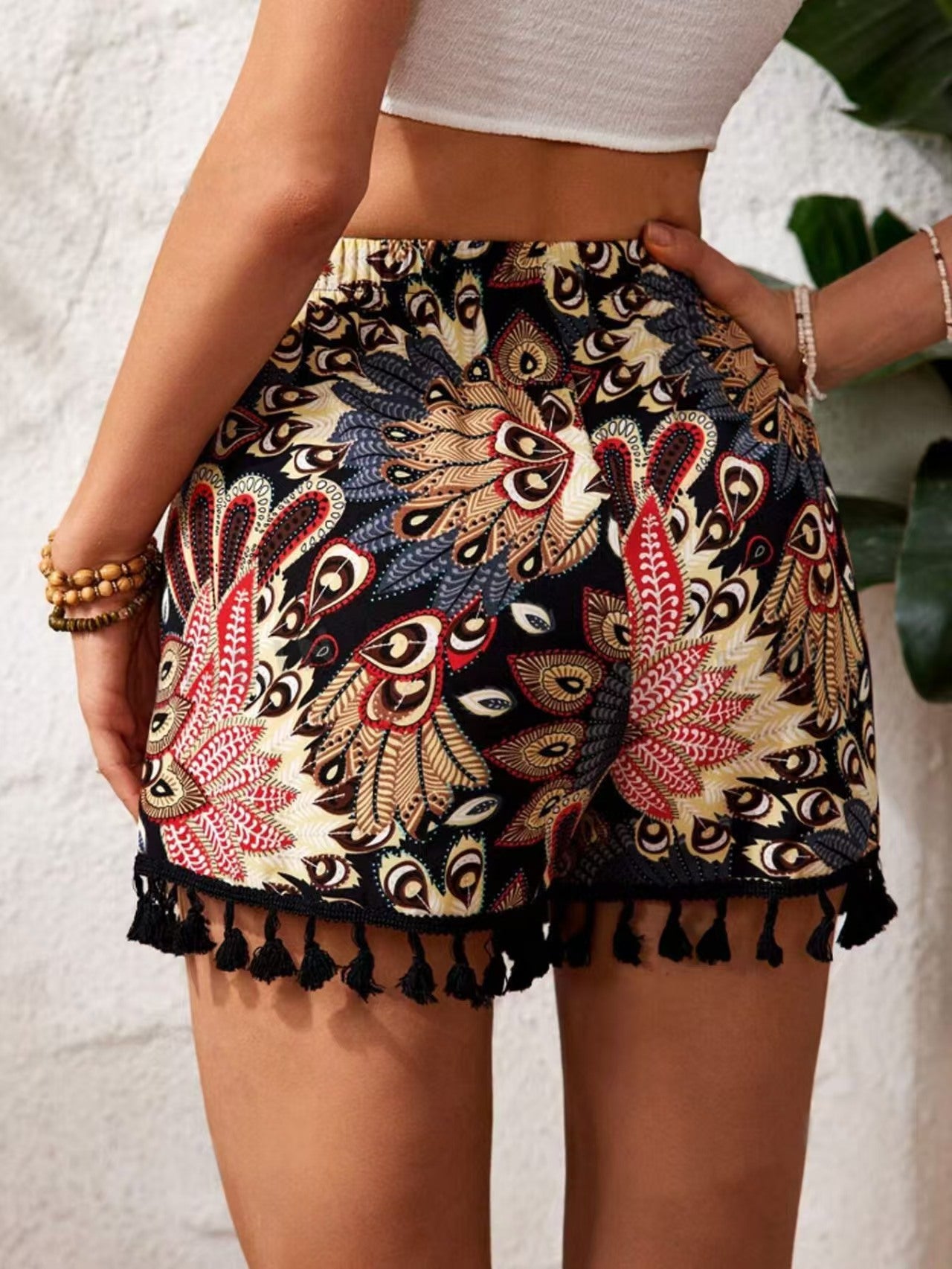 REBEL - SHORT ESTILO BOHEMIO ESTAMPADO CON FLECOS