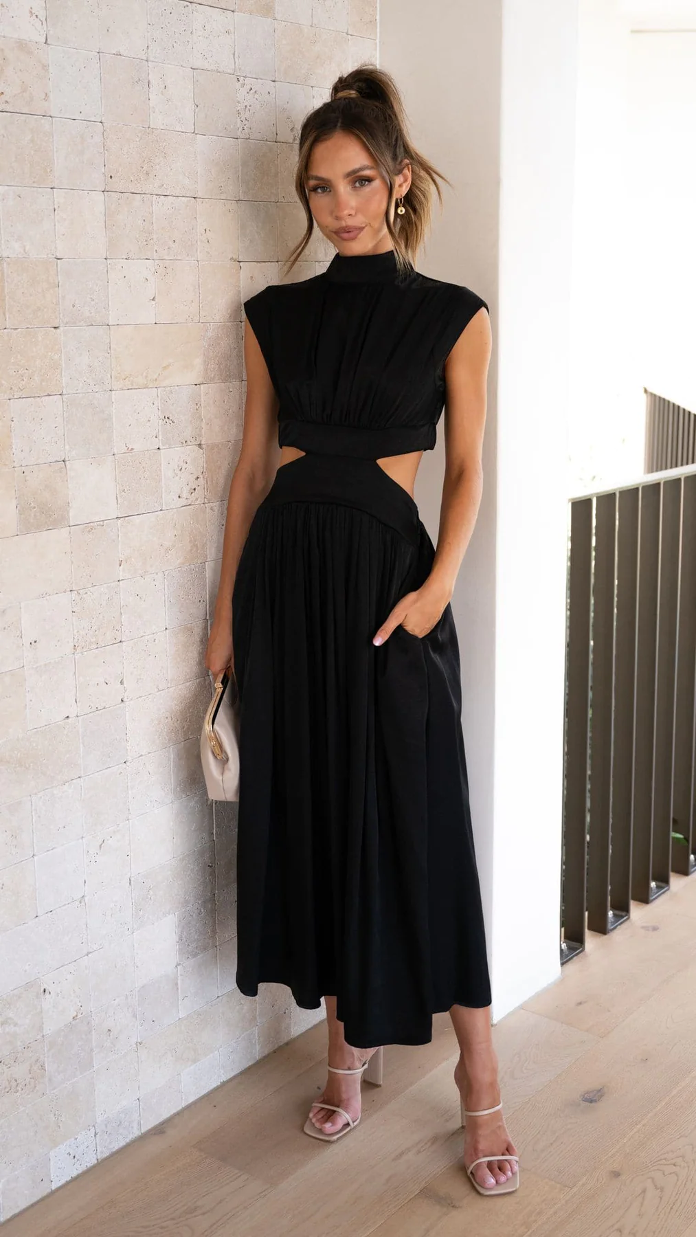 SARAI - VESTIDO MIDI CON ABERTURA Y BOLSILLOS