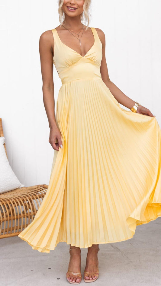 LINDA - VESTIDO LARGO ELEGANTE PLISADO