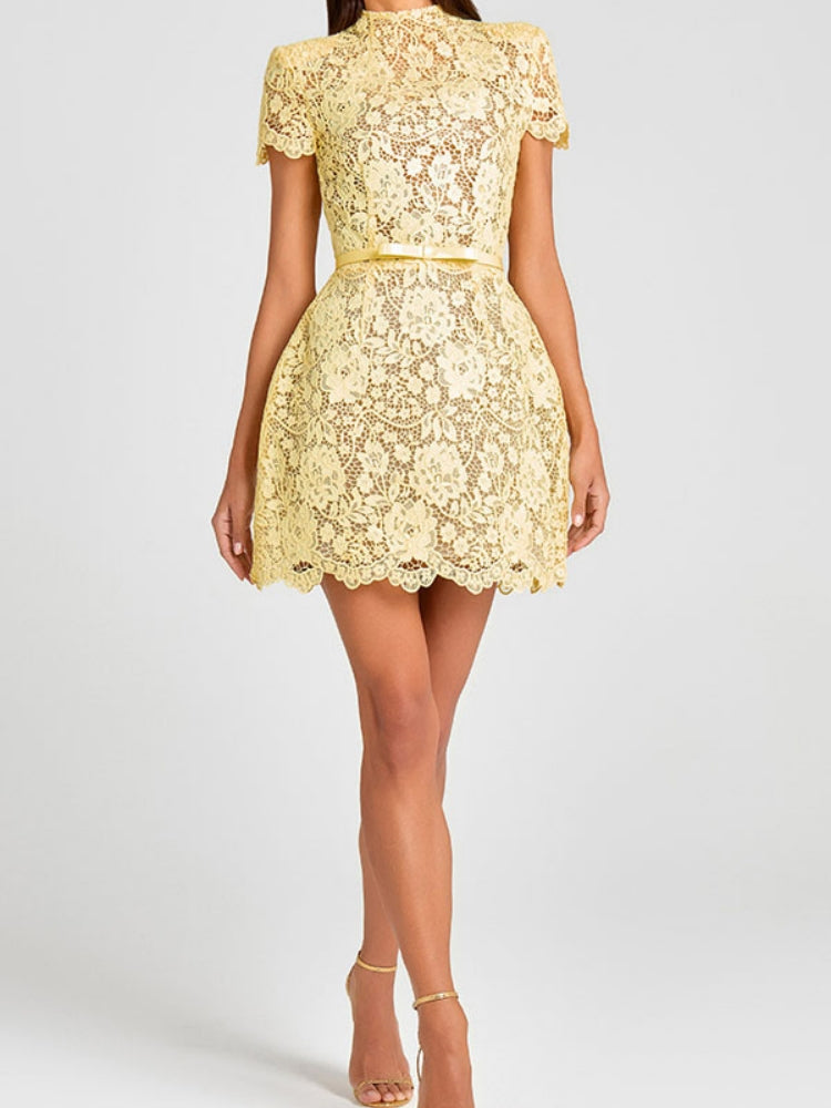 ALDANA -  MINIVESTIDO DE ENCAJE BORDADO CON TRANSPARENCIAS