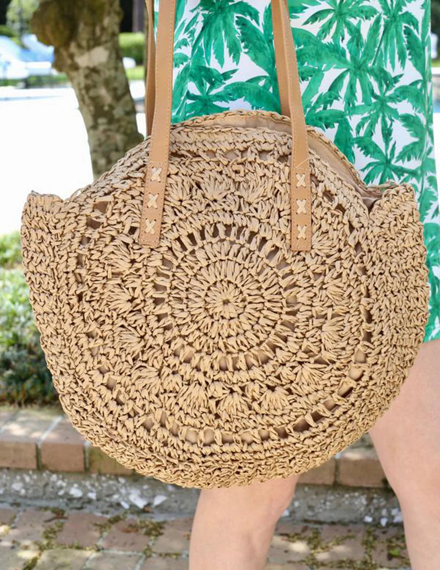 BOLSO REDONDO DE RAFIA NATURAL CON ASAS LARGAS - EDICIÓN LIMITADA