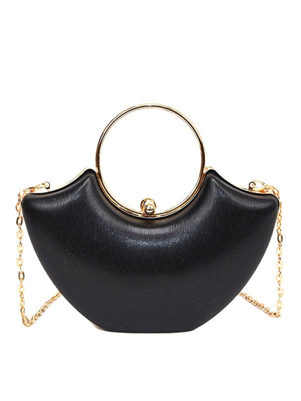 BOLSO DE MANO DORADO METÁLICO CON ASA CIRCULAR