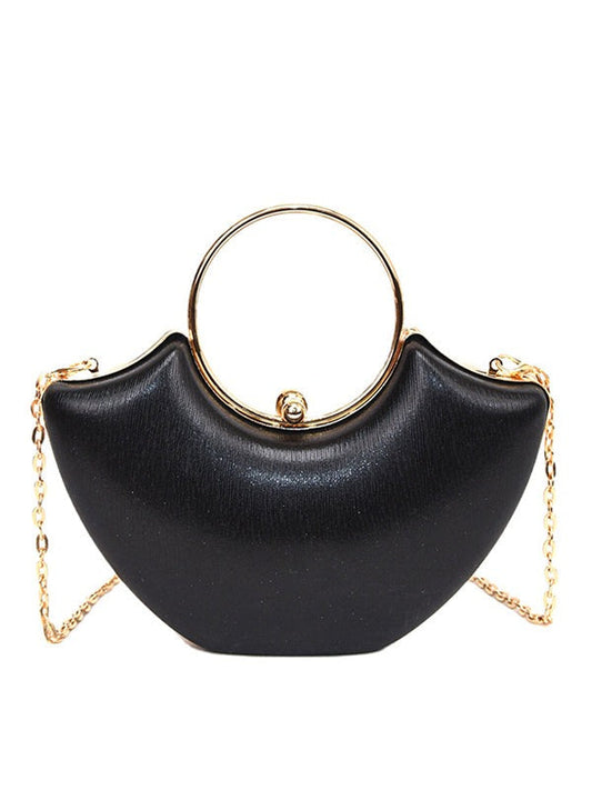 BOLSO DE MANO DORADO METÁLICO CON ASA CIRCULAR