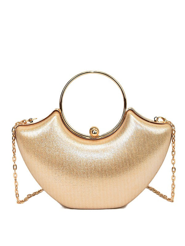 BOLSO DE MANO DORADO METÁLICO CON ASA CIRCULAR