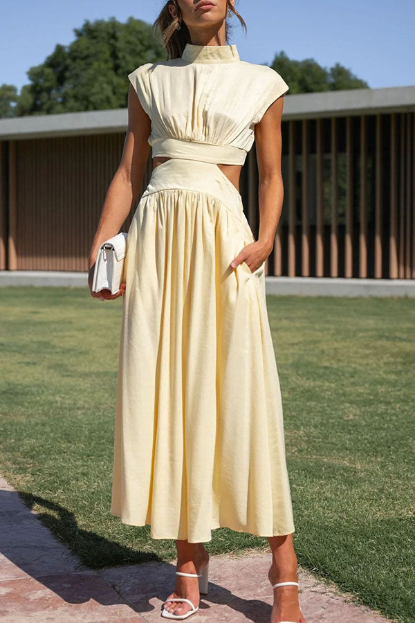 SARAI - VESTIDO MIDI CON ABERTURA Y BOLSILLOS