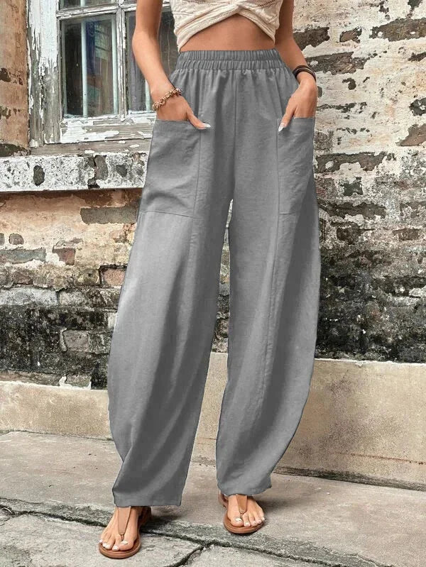 HALENA - PANTALONES SUELTOS LISOS