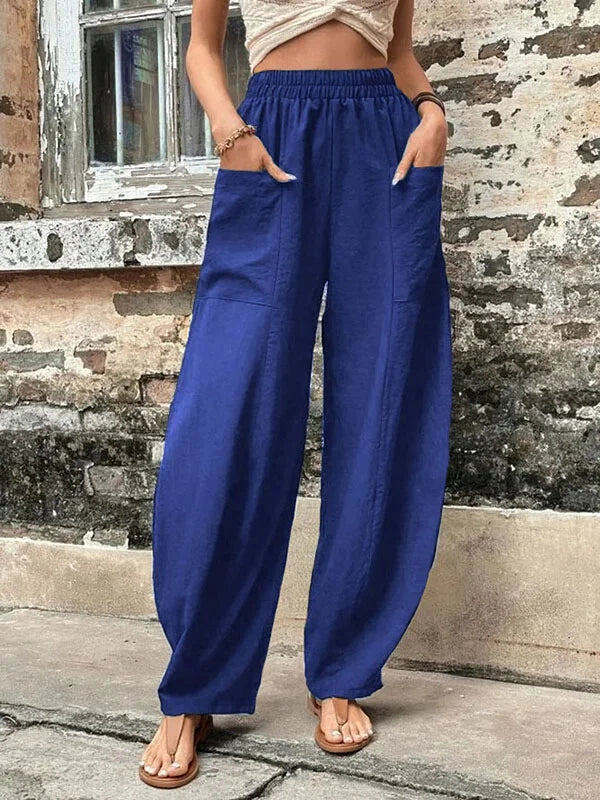 HALENA - PANTALONES SUELTOS LISOS