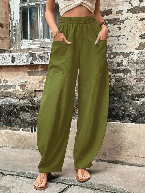 HALENA - PANTALONES SUELTOS LISOS