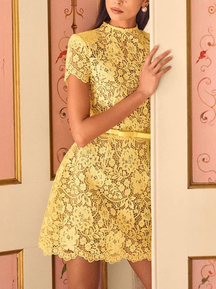 ALDANA -  MINIVESTIDO DE ENCAJE BORDADO CON TRANSPARENCIAS