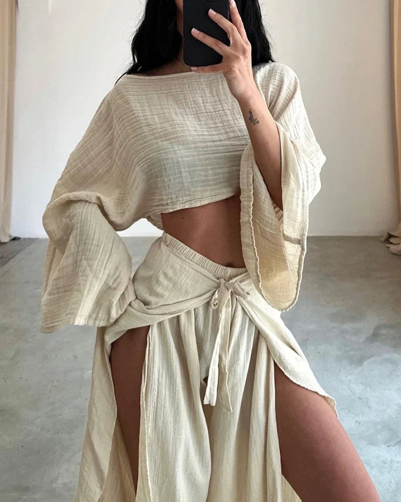 SABRINA- CONJUNTO CASUAL DE DOS PIEZAS DE LINO