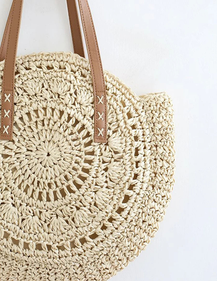 BOLSO REDONDO DE RAFIA NATURAL CON ASAS LARGAS - EDICIÓN LIMITADA