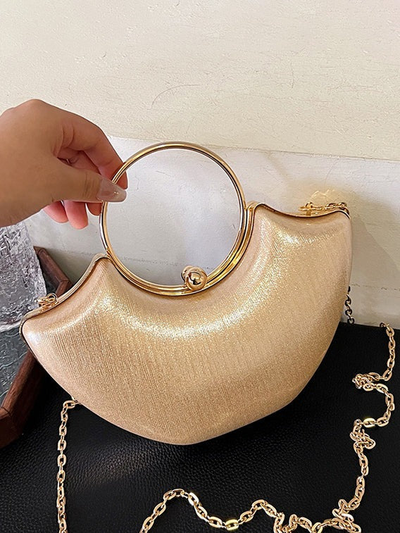 BOLSO DE MANO DORADO METÁLICO CON ASA CIRCULAR