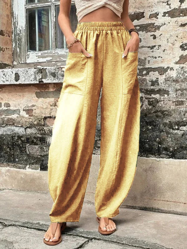 HALENA - PANTALONES SUELTOS LISOS