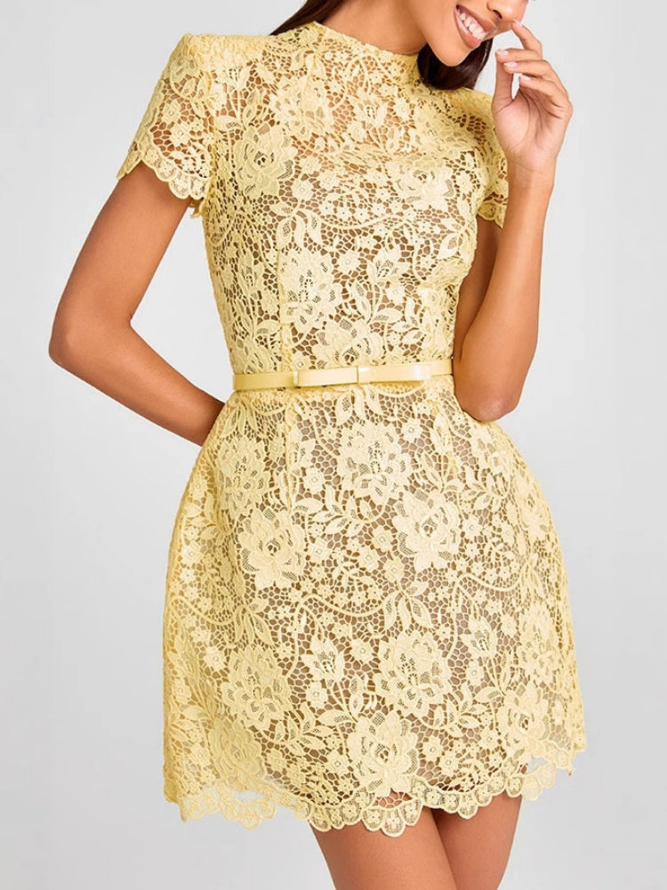 ALDANA -  MINIVESTIDO DE ENCAJE BORDADO CON TRANSPARENCIAS