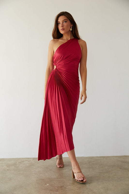 BRUNA - VESTIDO MIDI PLISADO DE UN SOLO HOMBRO
